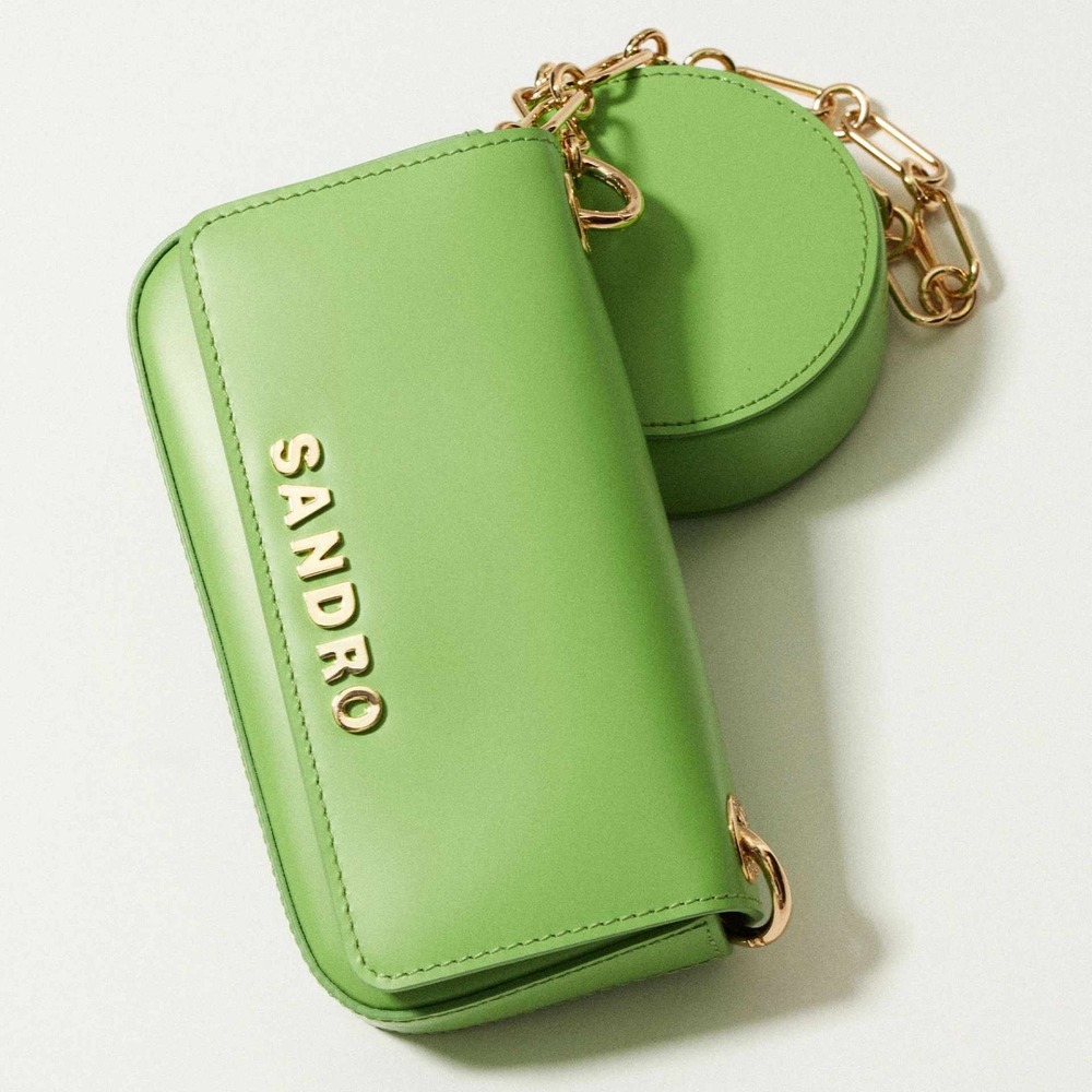 Sandro Green Leather Crossbody Bag with Gold Hardware